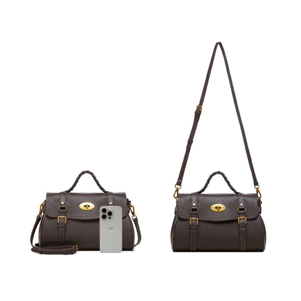 Buckle-Detail Leather Satchel | Braided Handle Effortless Everyday Poise
