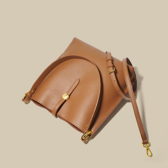 Women's Genuine Leather Bucket Tote Bag | Timeless Commuter Elegance