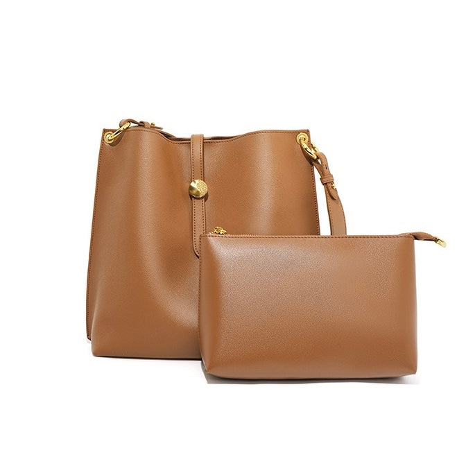 Women's Genuine Leather Bucket Tote Bag | Timeless Commuter Elegance