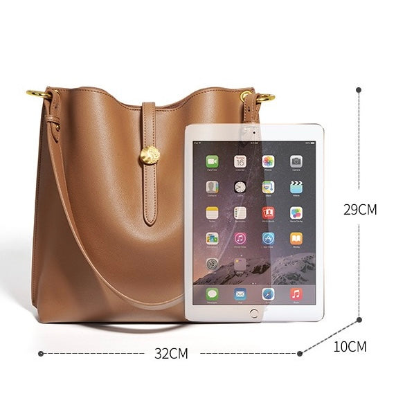 Women's Genuine Leather Bucket Tote Bag | Timeless Commuter Elegance