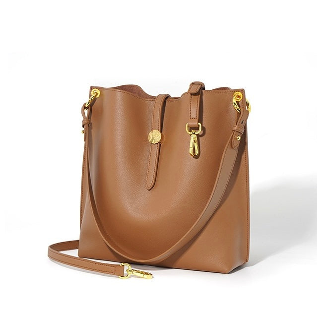 Women's Genuine Leather Bucket Tote Bag | Timeless Commuter Elegance