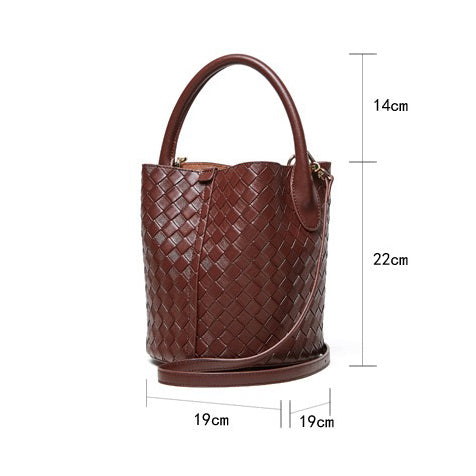 Women’s Genuine Leather Woven Bucket Crossbody Handbag | Effortless Elegance