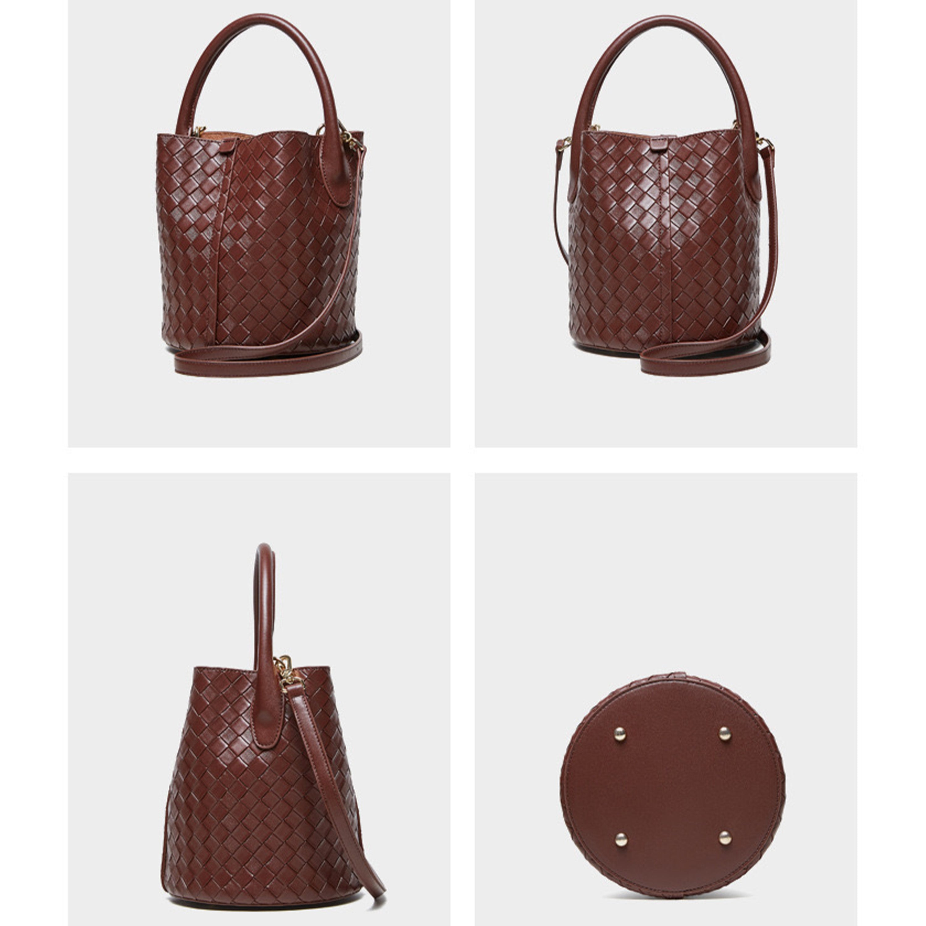 Women’s Genuine Leather Woven Bucket Crossbody Handbag | Effortless Elegance