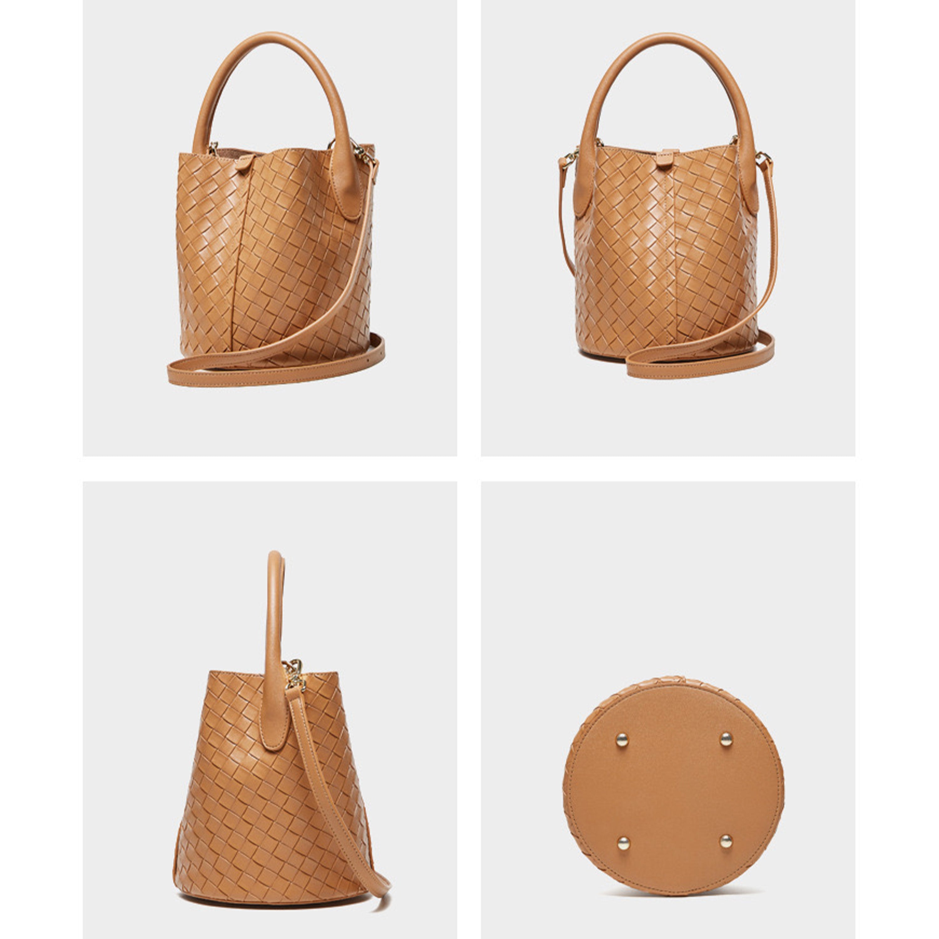 Women’s Genuine Leather Woven Bucket Crossbody Handbag | Effortless Elegance