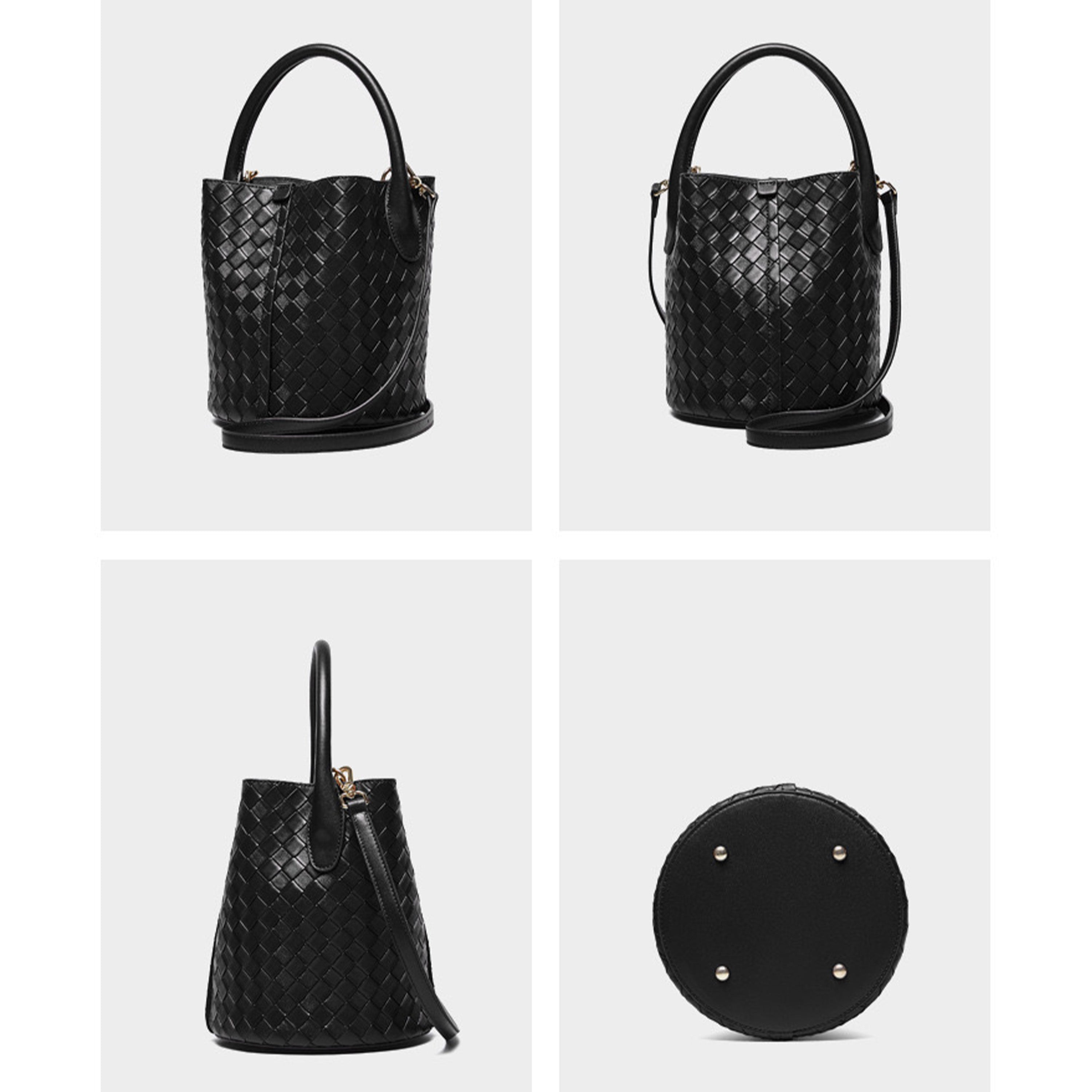 Women’s Genuine Leather Woven Bucket Crossbody Handbag | Effortless Elegance