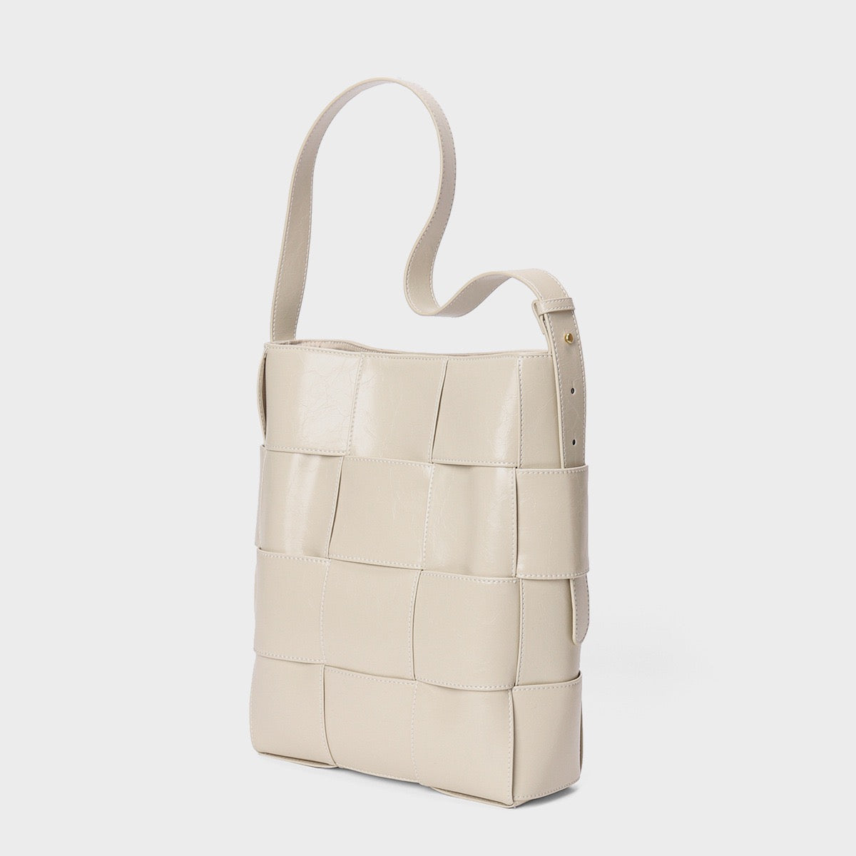 Beige Woven Leather Bucket Shoulder Bag | Effortless Quiet Luxury