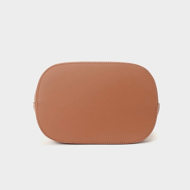 Woven Genuine Leather Color-Block Bucket Tote Bag | Effortless Modern Elegance
