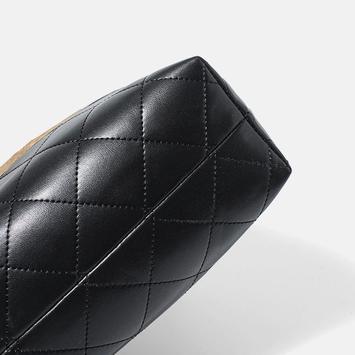 Genuine Suede Leather Chain Bucket Bag | Effortless Colorblock Elegance