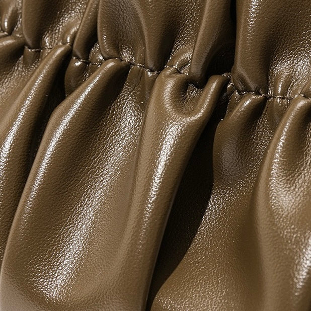 Textured Olive Genuine Leather Shoulder Bag | Timeless Chain Detail Elegance