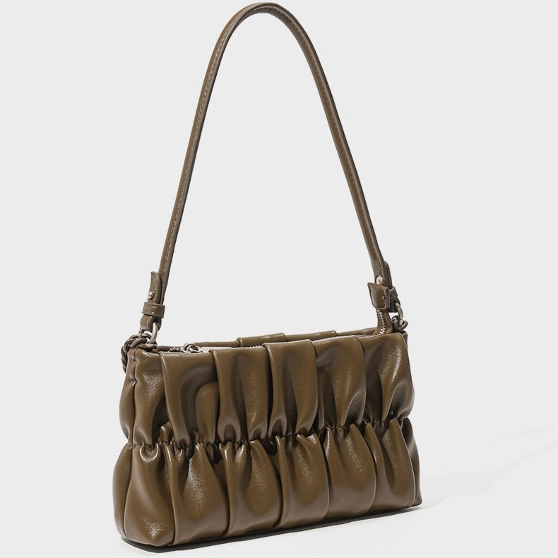 Textured Olive Genuine Leather Shoulder Bag | Timeless Chain Detail Elegance