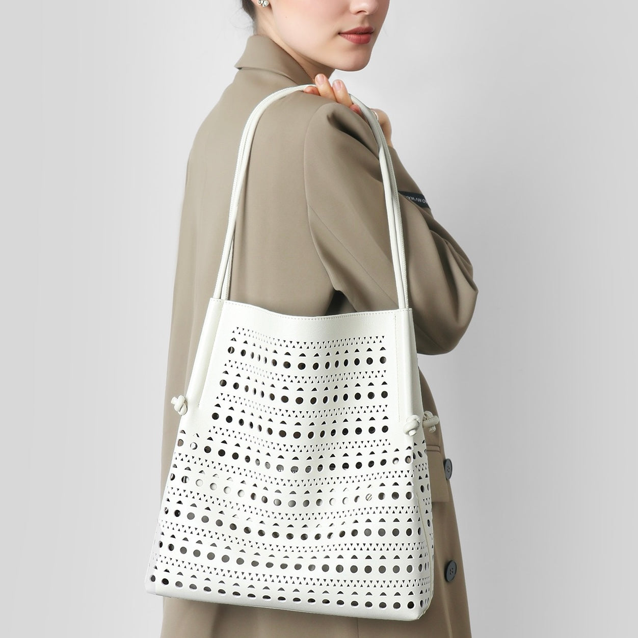 Genuine Leather Tote Bag | Perforated Elegance With Detachable Pouch