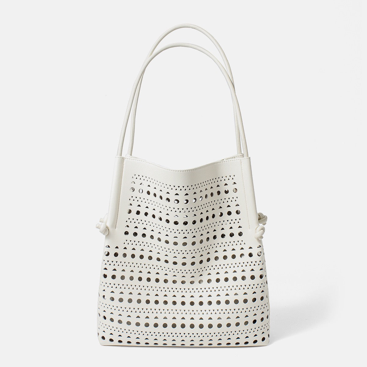 Genuine Leather Tote Bag | Perforated Elegance With Detachable Pouch