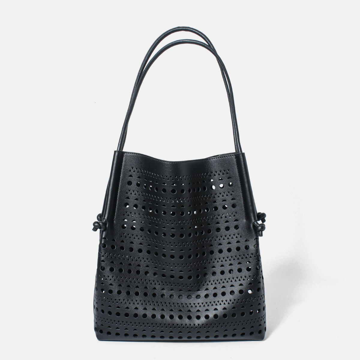 Genuine Leather Tote Bag | Perforated Elegance With Detachable Pouch