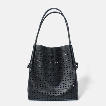 Genuine Leather Tote Bag | Perforated Elegance With Detachable Pouch