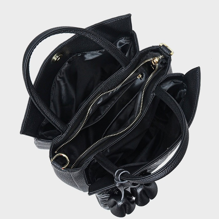 Genuine Leather Tote Bag | Rose Embossed With Detachable Strap Elegance