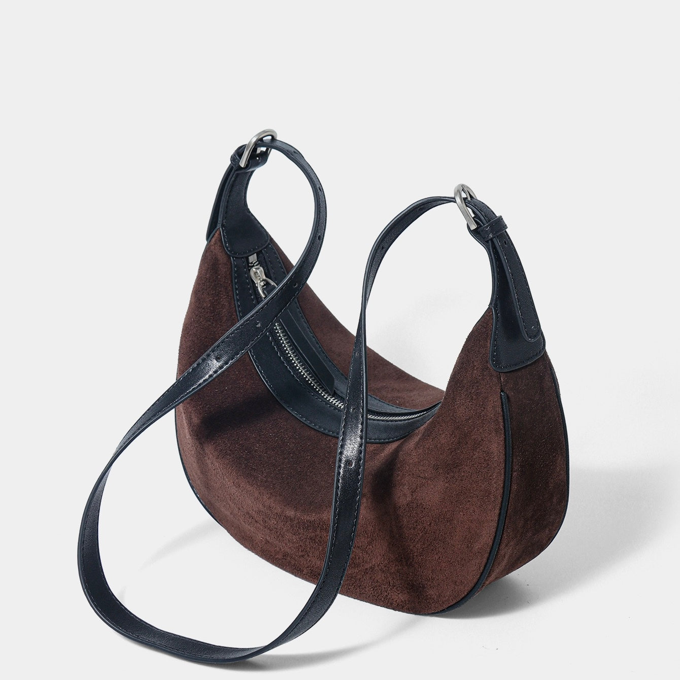 Brown Suede Leather Dumpling Hobo Shoulder Bag | Timeless Understated Elegance