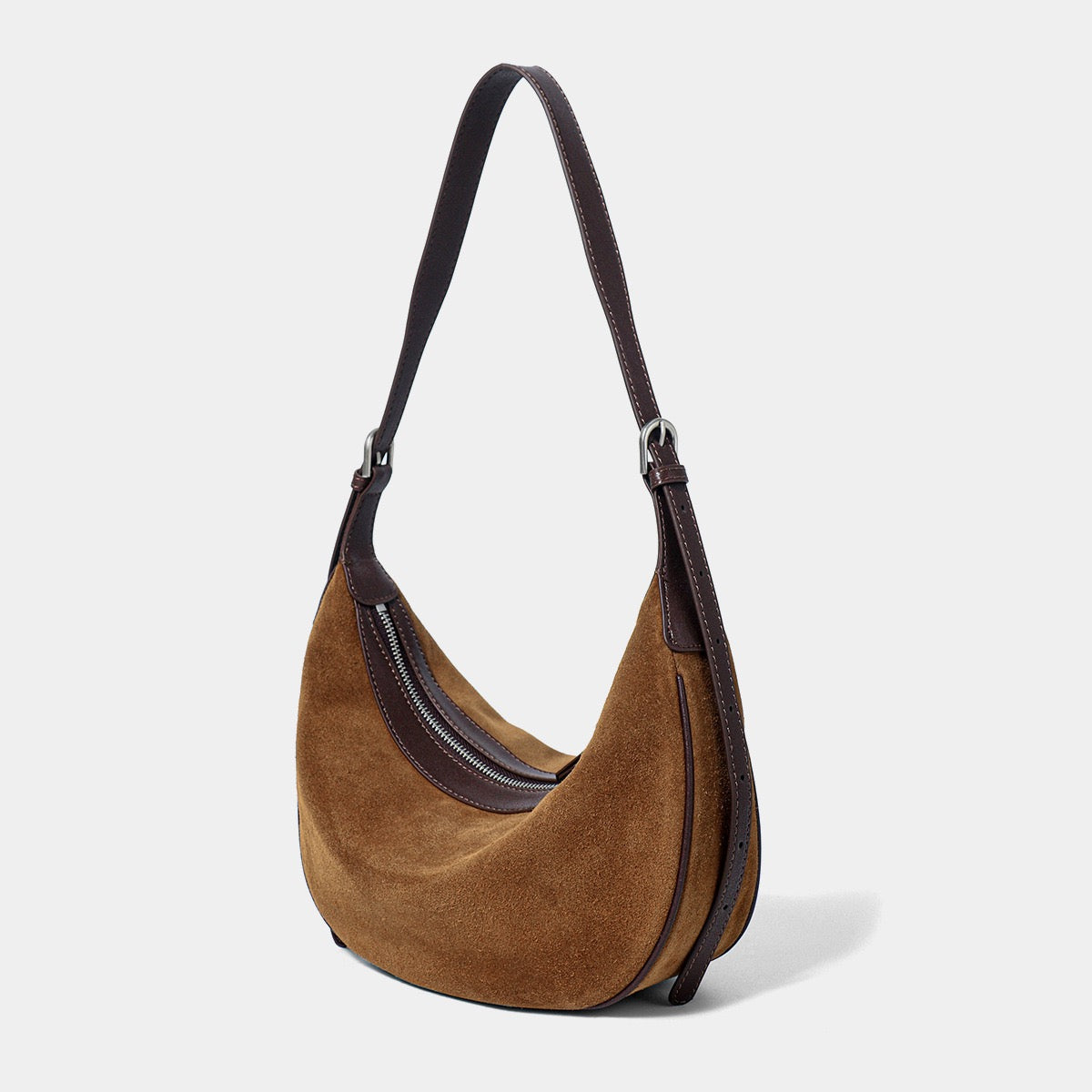 Brown Suede Leather Dumpling Hobo Shoulder Bag | Timeless Understated Elegance