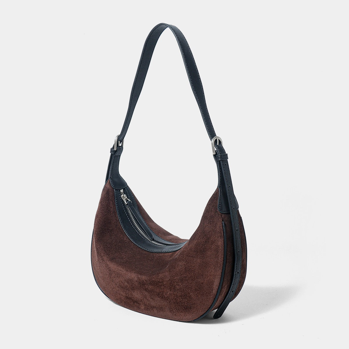 Brown Suede Leather Dumpling Hobo Shoulder Bag | Timeless Understated Elegance