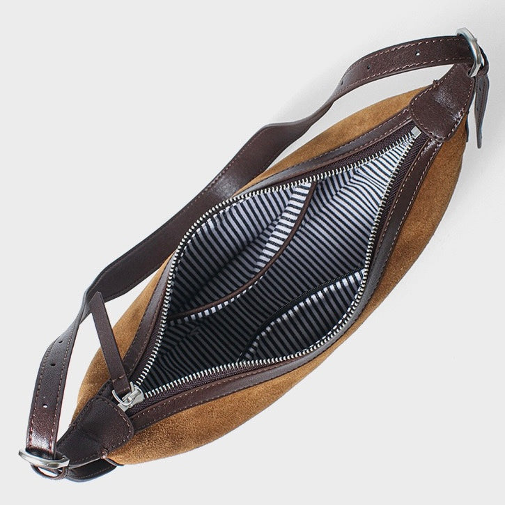 Brown Suede Leather Dumpling Hobo Shoulder Bag | Timeless Understated Elegance