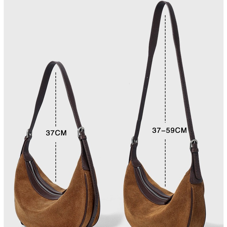 Brown Suede Leather Dumpling Hobo Shoulder Bag | Timeless Understated Elegance