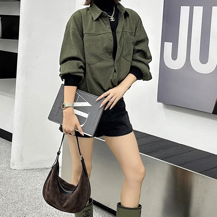 Brown Suede Leather Dumpling Hobo Shoulder Bag | Timeless Understated Elegance