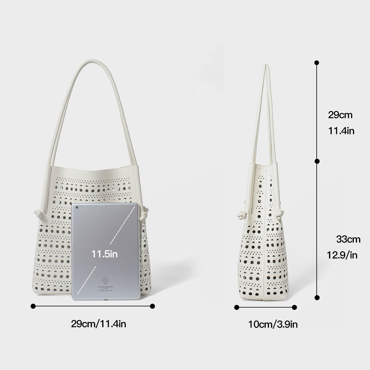 Genuine Leather Tote Bag | Perforated Elegance With Detachable Pouch