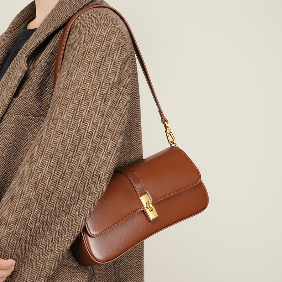 Women’s Genuine Leather Baguette Crossbody Shoulder Bag | Effortless Vintage Elegance
