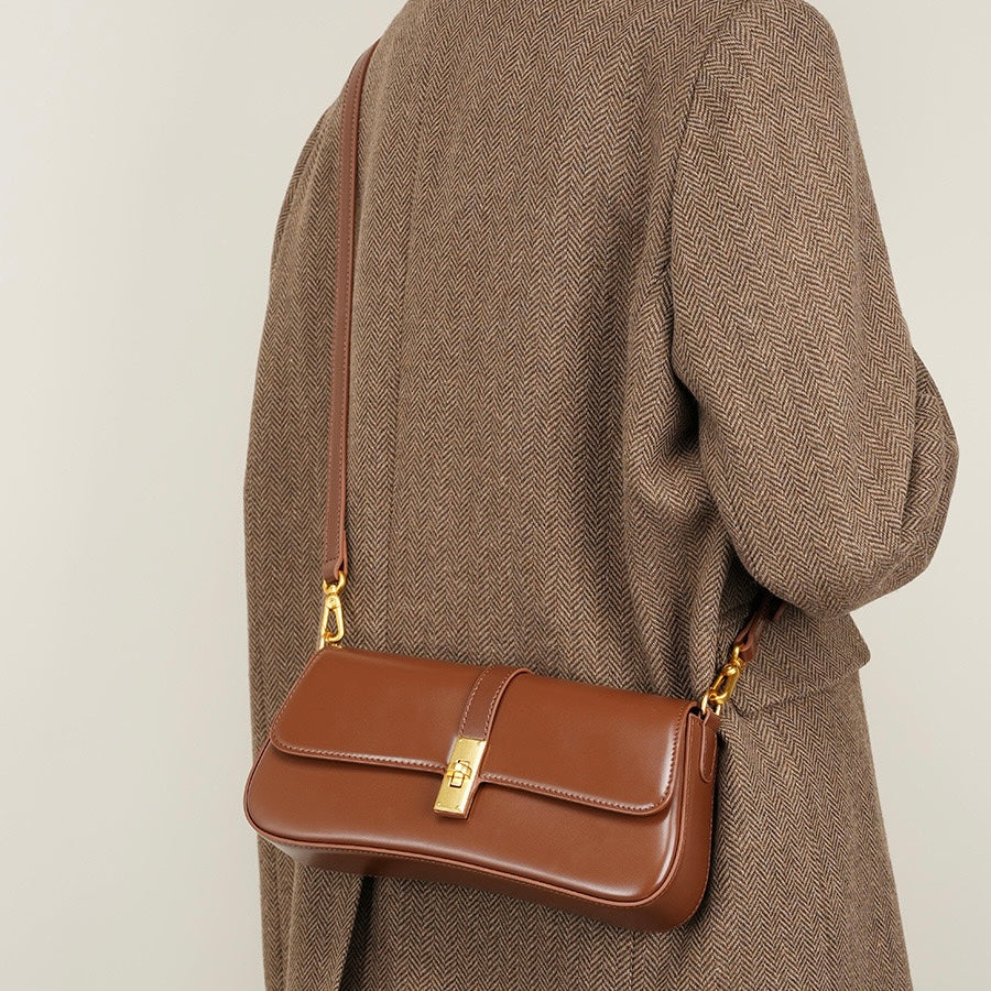 Women’s Genuine Leather Baguette Crossbody Shoulder Bag | Effortless Vintage Elegance
