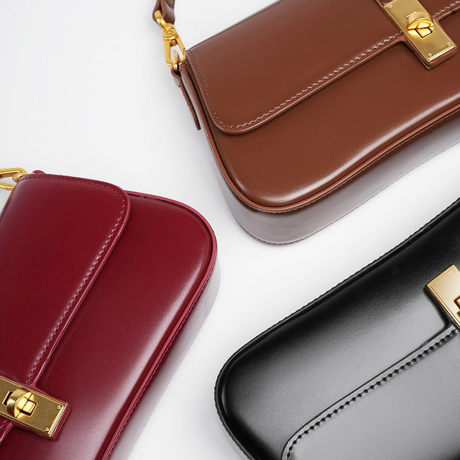 Women’s Genuine Leather Baguette Crossbody Shoulder Bag | Effortless Vintage Elegance
