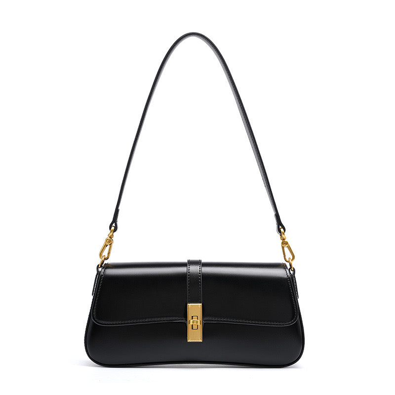 Women’s Genuine Leather Baguette Crossbody Shoulder Bag | Effortless Vintage Elegance