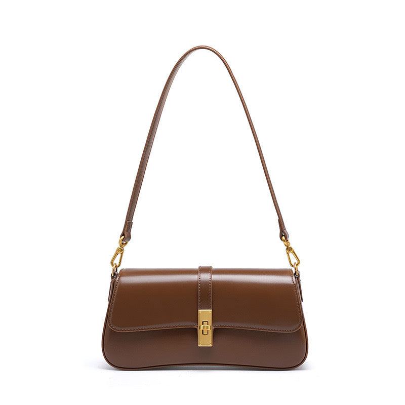 Women’s Genuine Leather Baguette Crossbody Shoulder Bag | Effortless Vintage Elegance