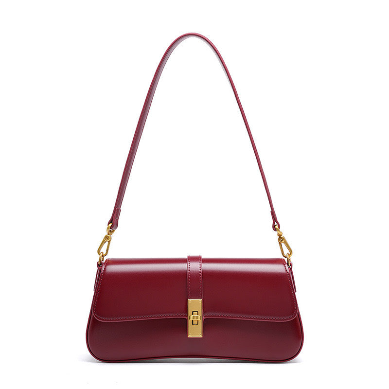 Women’s Genuine Leather Baguette Crossbody Shoulder Bag | Effortless Vintage Elegance