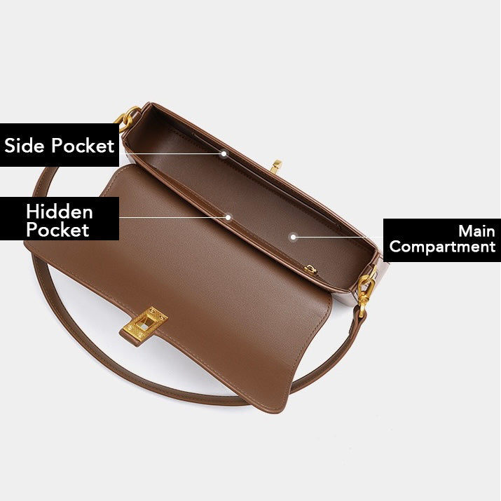 Women’s Genuine Leather Baguette Crossbody Shoulder Bag | Effortless Vintage Elegance
