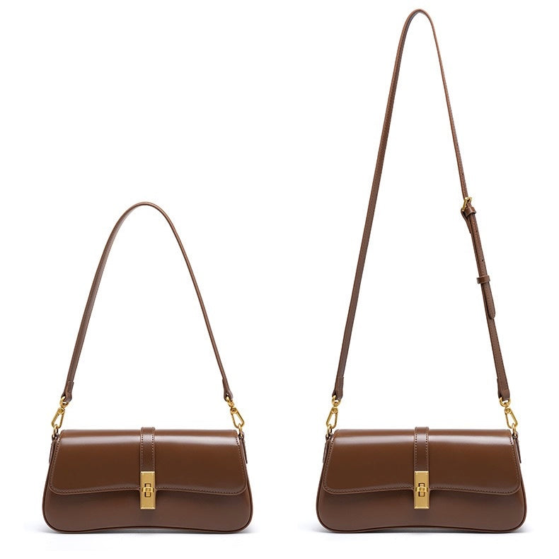 Women’s Genuine Leather Baguette Crossbody Shoulder Bag | Effortless Vintage Elegance