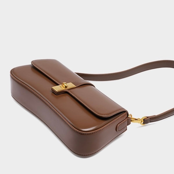 Women’s Genuine Leather Baguette Crossbody Shoulder Bag | Effortless Vintage Elegance
