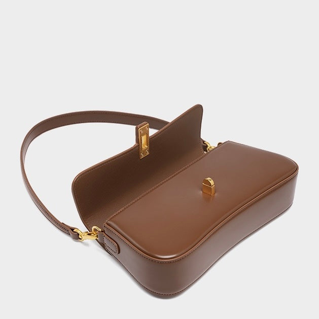 Women’s Genuine Leather Baguette Crossbody Shoulder Bag | Effortless Vintage Elegance