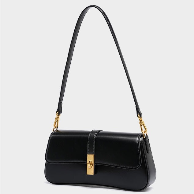 Women’s Genuine Leather Baguette Crossbody Shoulder Bag | Effortless Vintage Elegance
