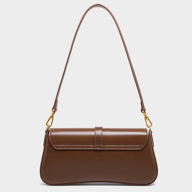 Women’s Genuine Leather Baguette Crossbody Shoulder Bag | Effortless Vintage Elegance
