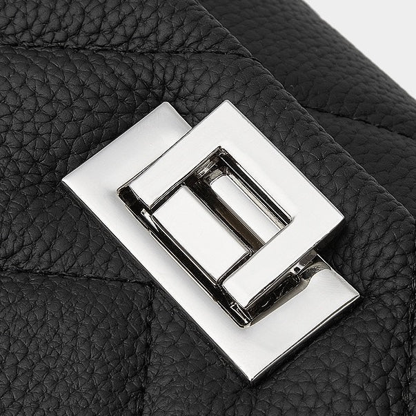 Chain-Embellished V-Quilted Genuine Leather Shoulder Bag | Effortless Understated Elegance