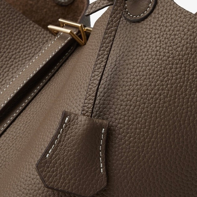 Textured Genuine Leather Tote Bag | Polished Gold Buckle Elegance