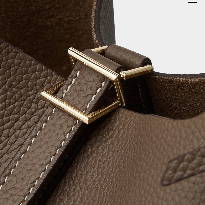Textured Genuine Leather Tote Bag | Polished Gold Buckle Elegance