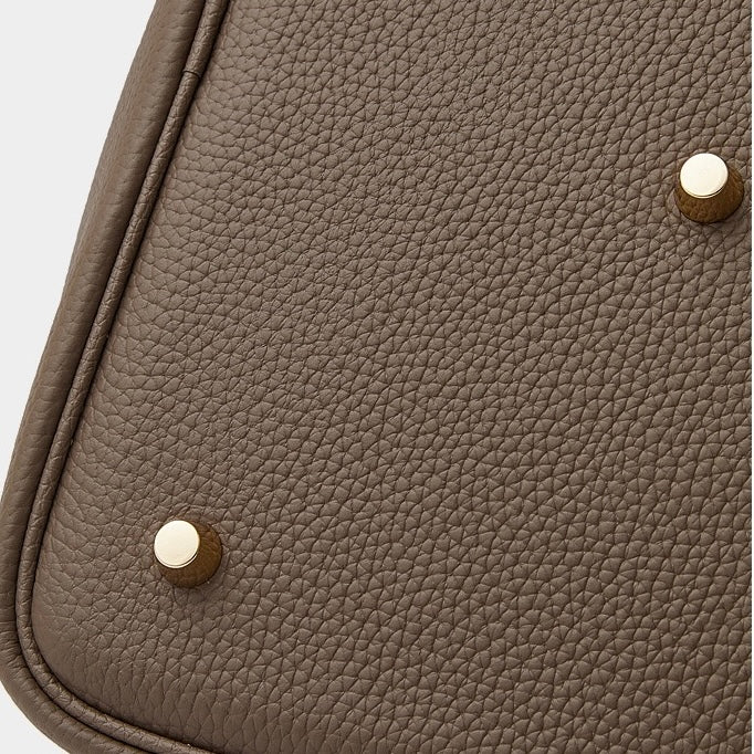 Textured Genuine Leather Tote Bag | Polished Gold Buckle Elegance