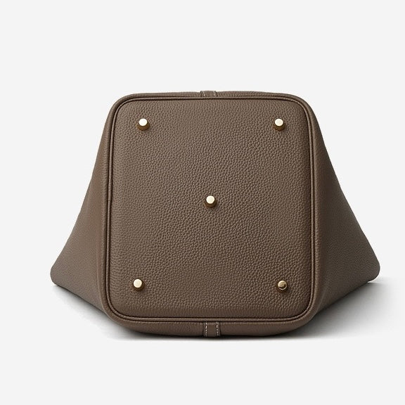 Textured Genuine Leather Tote Bag | Polished Gold Buckle Elegance