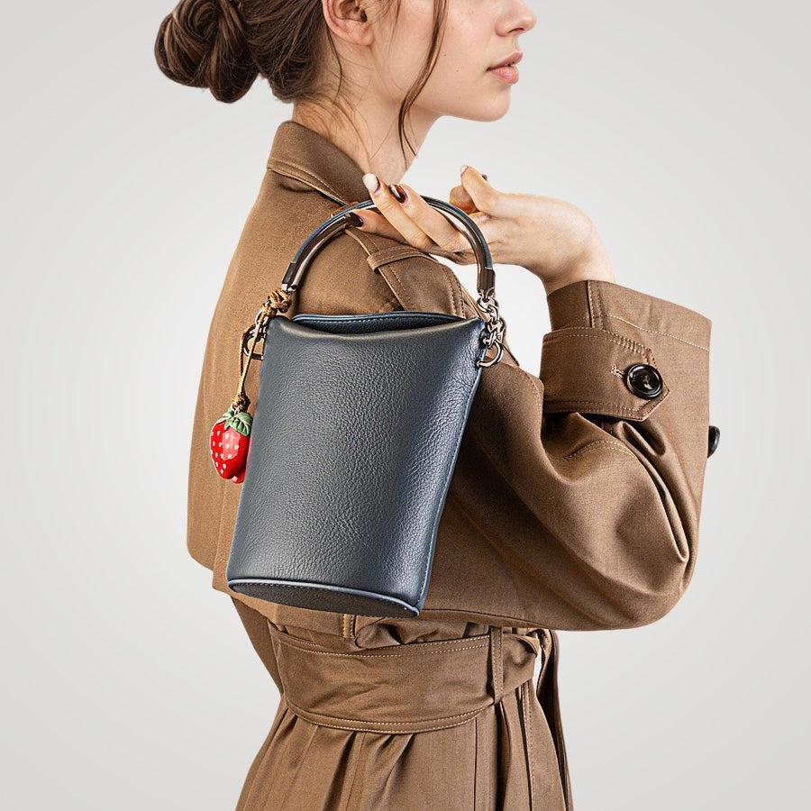 Genuine Leather Mini Bucket Phone Crossbody Handbag | Effortless Elegance