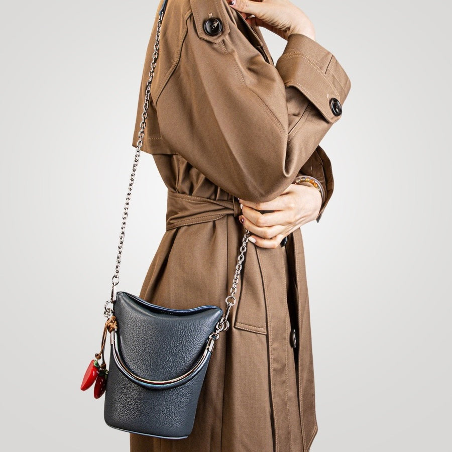 Genuine Leather Mini Bucket Phone Crossbody Handbag | Effortless Elegance