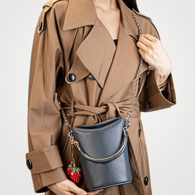 Genuine Leather Mini Bucket Phone Crossbody Handbag | Effortless Elegance
