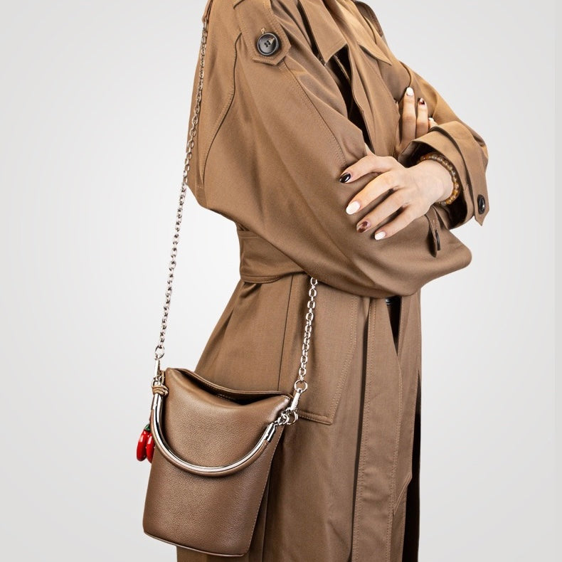Genuine Leather Mini Bucket Phone Crossbody Handbag | Effortless Elegance