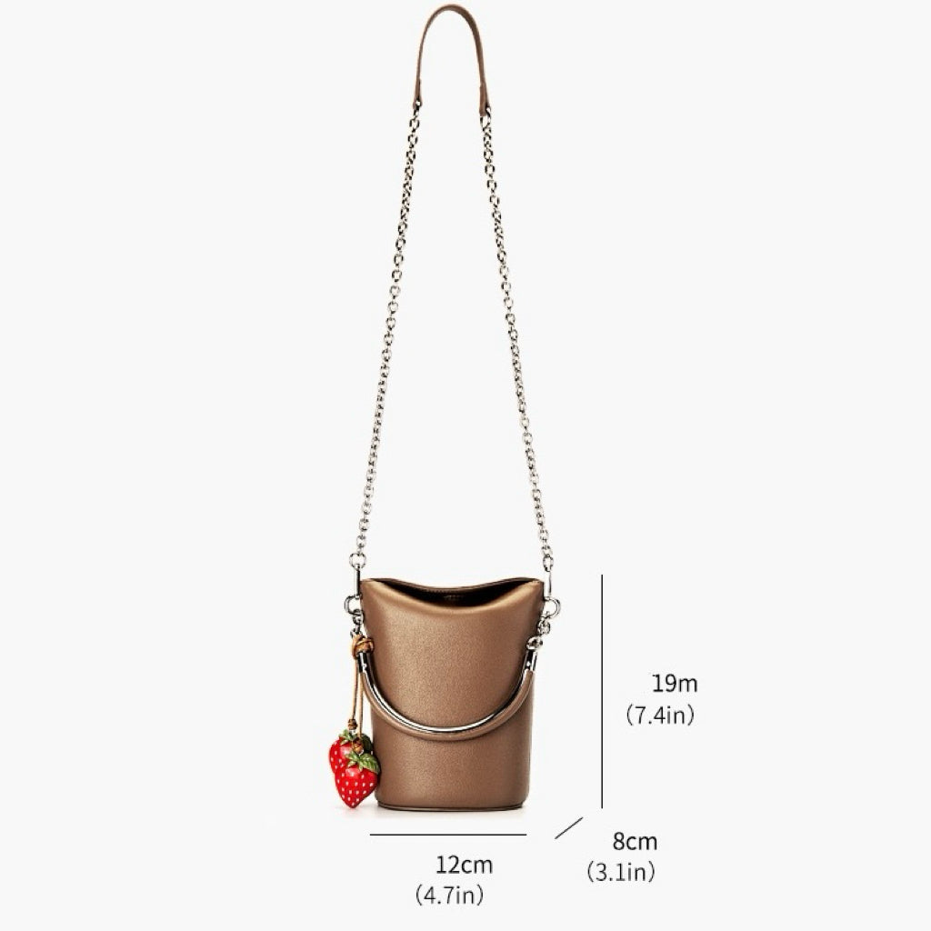Genuine Leather Mini Bucket Phone Crossbody Handbag | Effortless Elegance
