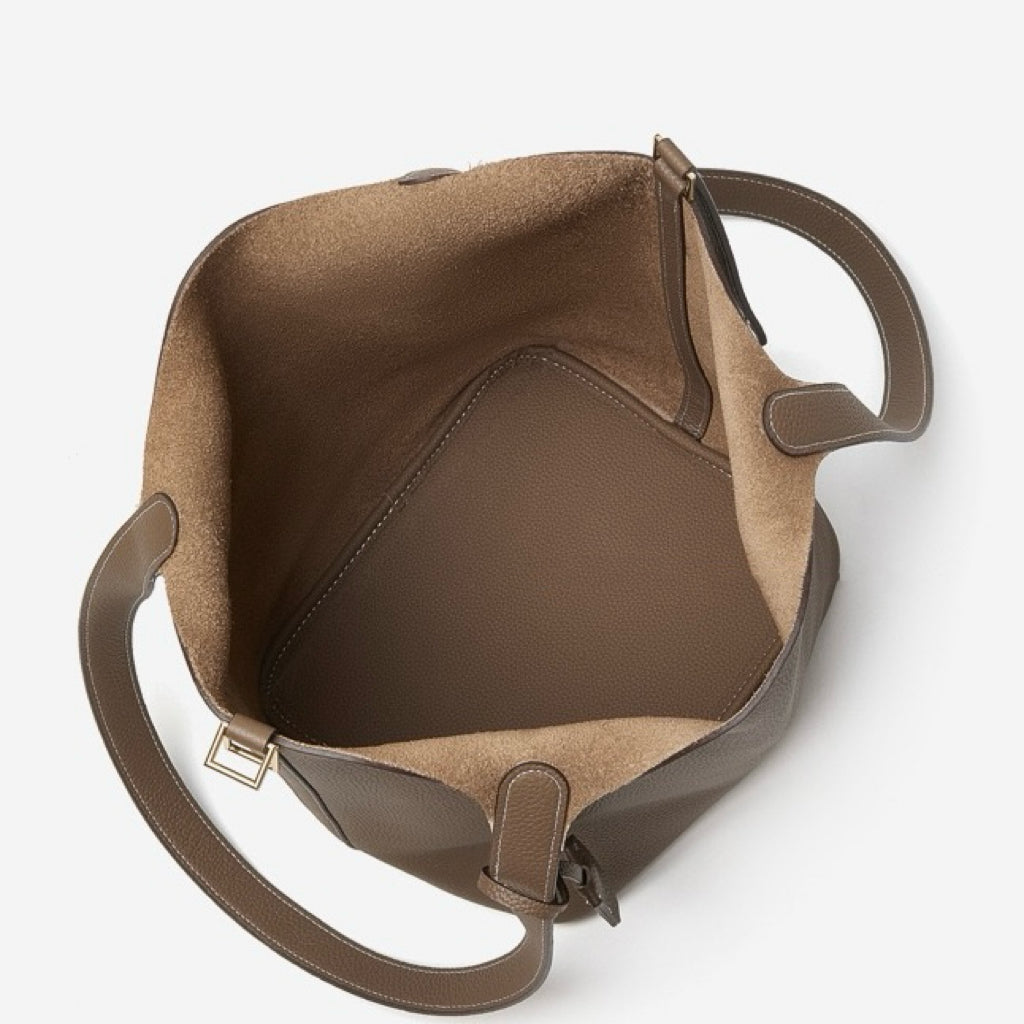 Textured Genuine Leather Tote Bag | Polished Gold Buckle Elegance