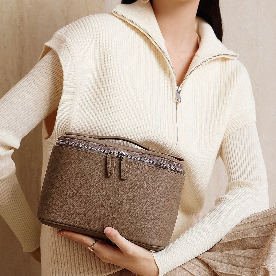 Genuine Leather Multi-Compartment Cosmetic Bag | Effortless Beauty Organization